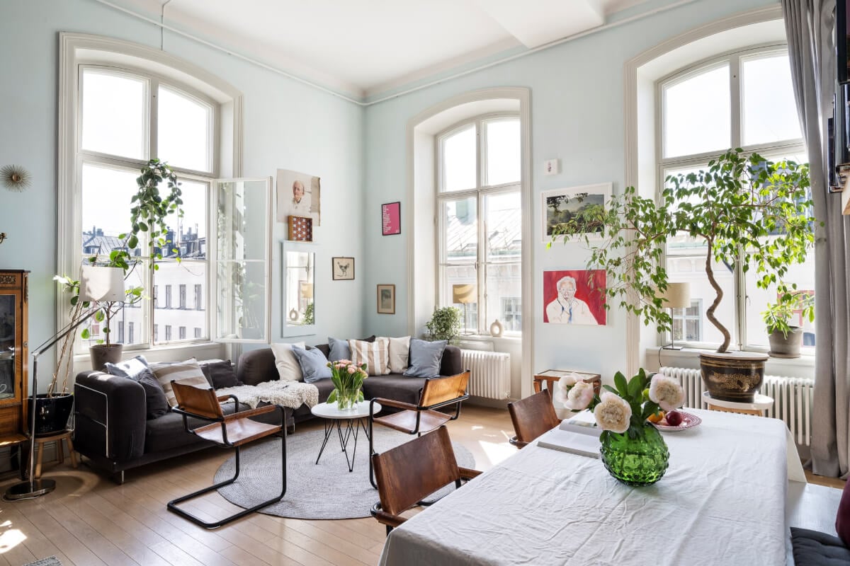 light blue walls living room loft apartment