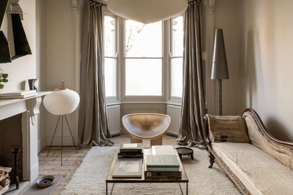 Natural Materials and Period Features in a Restored Victorian House 2 living room antique sofa bay window