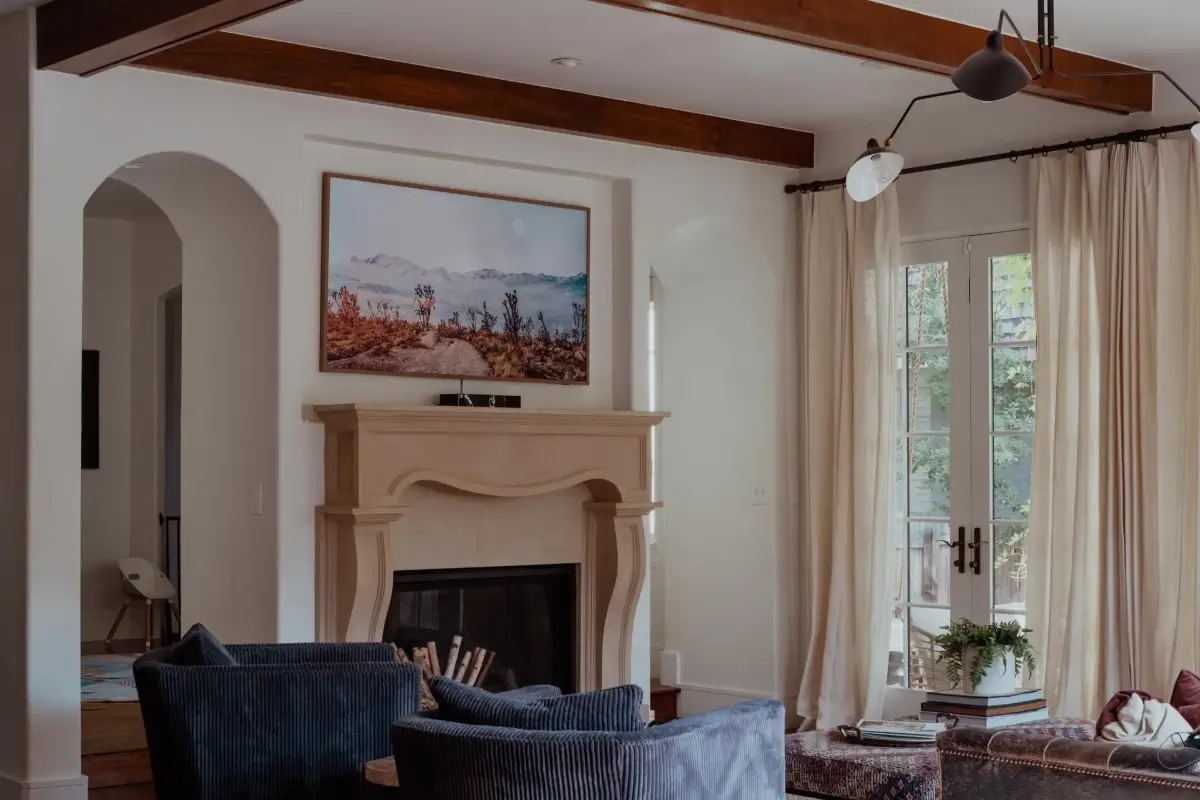 Mediterranean Elegance Meets Modern Living in the Heart of Bonnie Brae 19 living room blue curduroy chairs