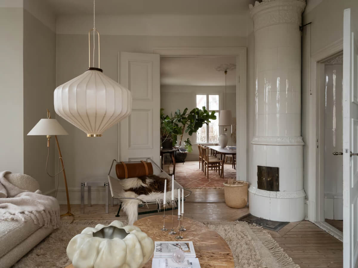Artilleriet Co-Founder is Selling Her Art Nouveau Villa in Sweden 9 living room with fireplace