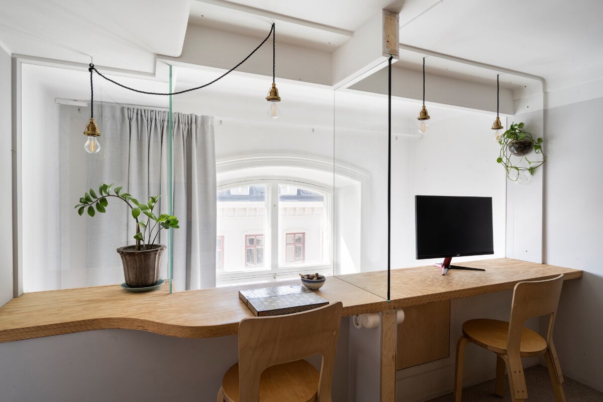 Pale Blue Walls and Huge Windows in a Swedish Loft Apartment 21 loft home office diy desk