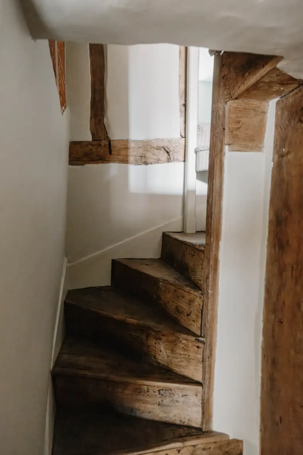 Serene Colors and Historic Elements in an Elizabethan Home in Wiltshire 12 narrow wooden stairs