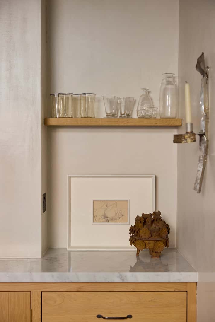 Bespoke Oak Cabinets and Plaster Walls in a London Garden Apartment 11 oak kitchen detail