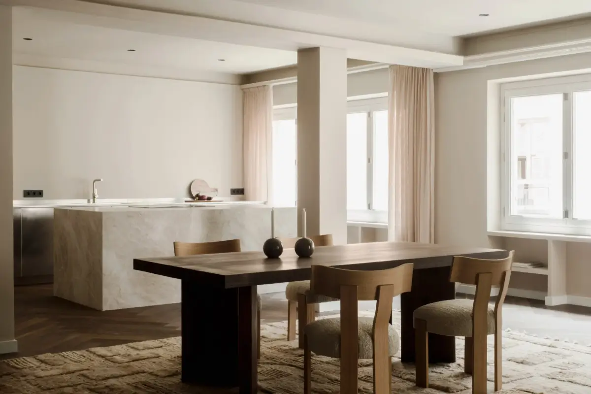 A Luxurious Palma Residence Where Historic Charm Meets Modern Elegance 5 open plan kitchen dining space palma apartment