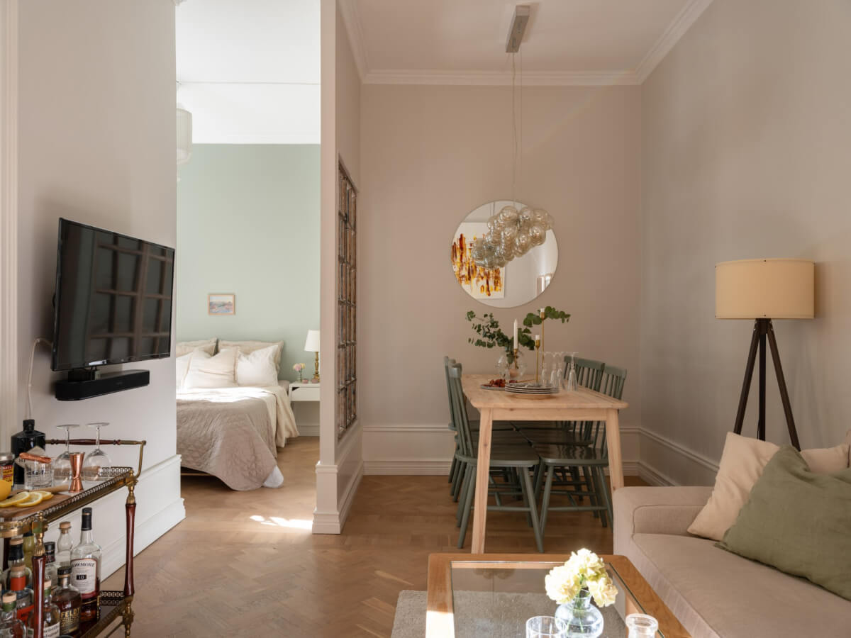 open plan living space parquet floor