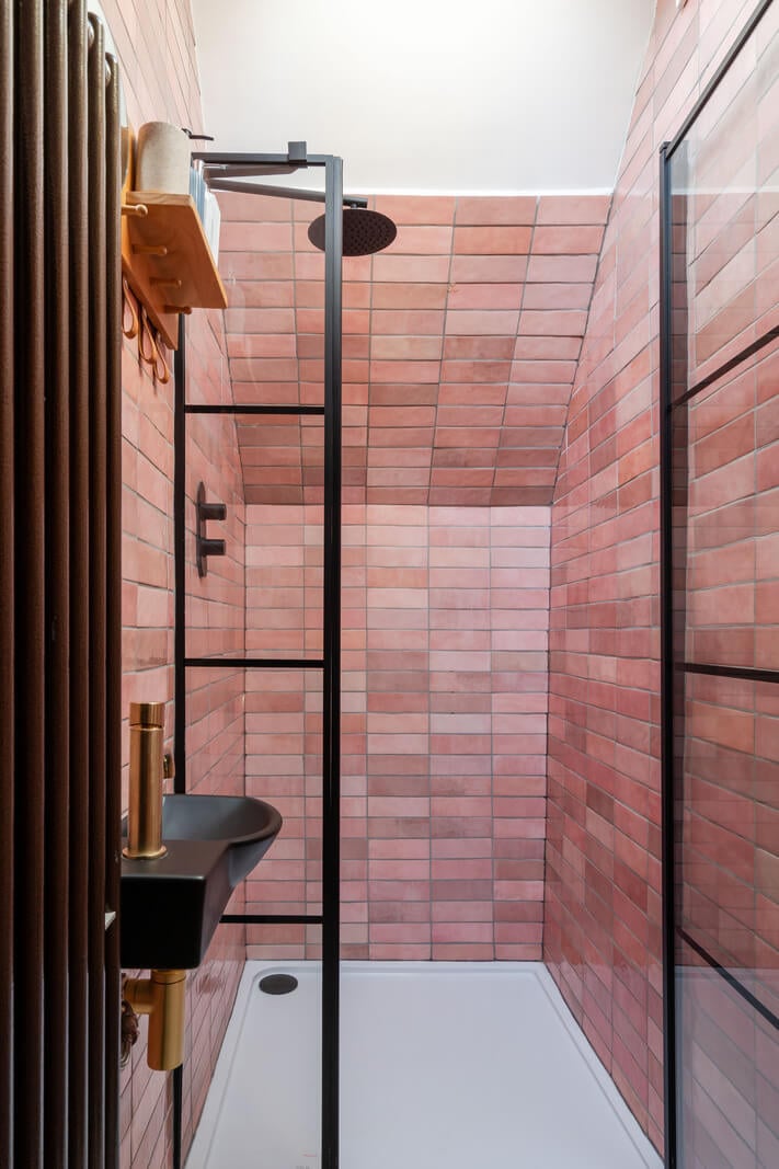 Colorful Design and Historic Features in a Charming English Home 24 pink shower tiles nordroom