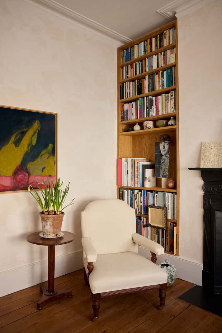 Bespoke Oak Cabinets and Plaster Walls in a London Garden Apartment 5 reading corner oak bookshelves