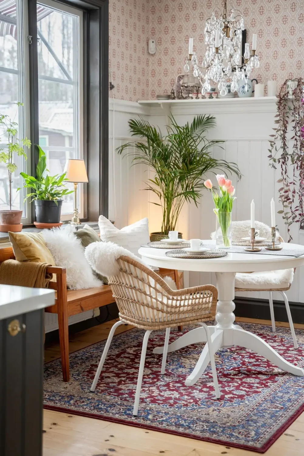 A Cozy Country House in Sweden Filled with Wallpapers 3 round kitchen dining table
