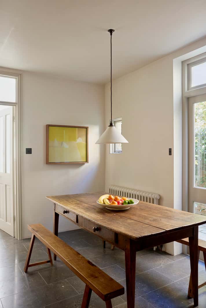 Bespoke Oak Cabinets and Plaster Walls in a London Garden Apartment 12 rustic kitchen table