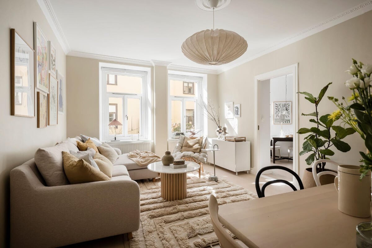 A Bright One-Bedroom Apartment with a Large Balcony 6 scandi living room beige walls