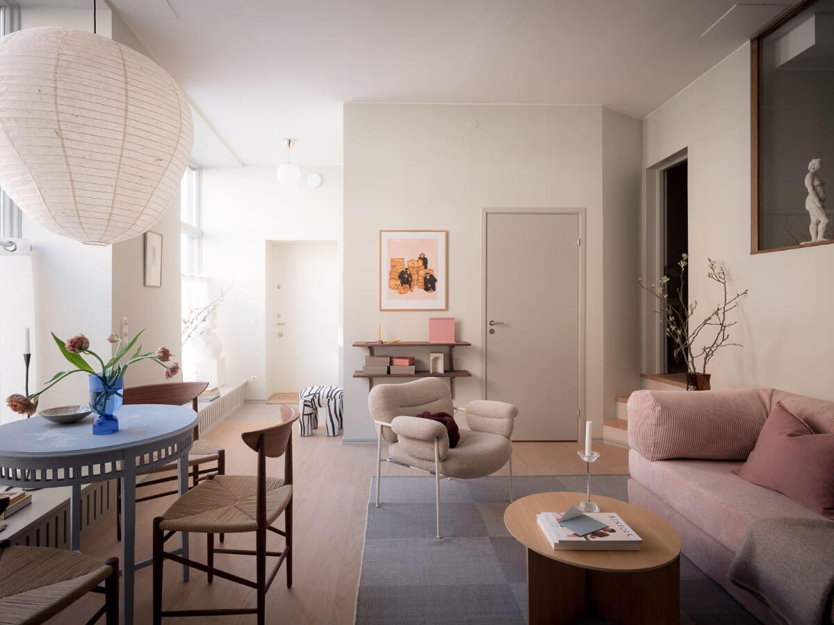 A Modern Split-Level Apartment in a Former Bakery 9 scandinavian living room