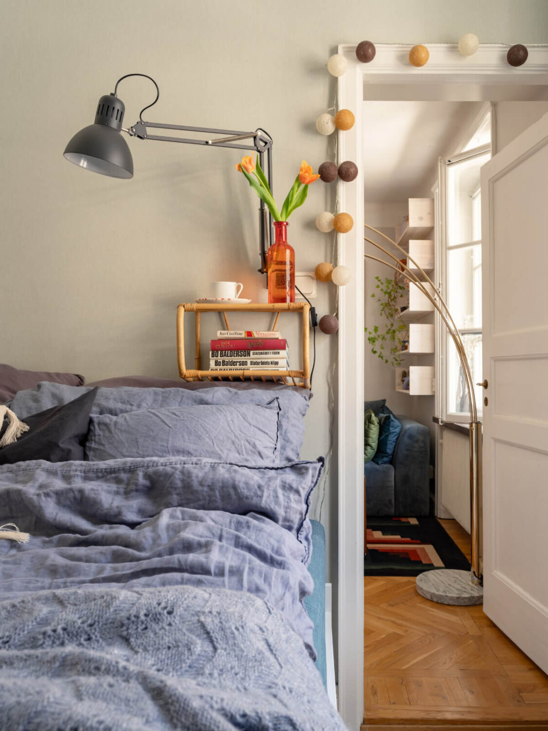 A Small, Cozy Apartment with Built-in Storage and Bookshelves 18 small bedroom