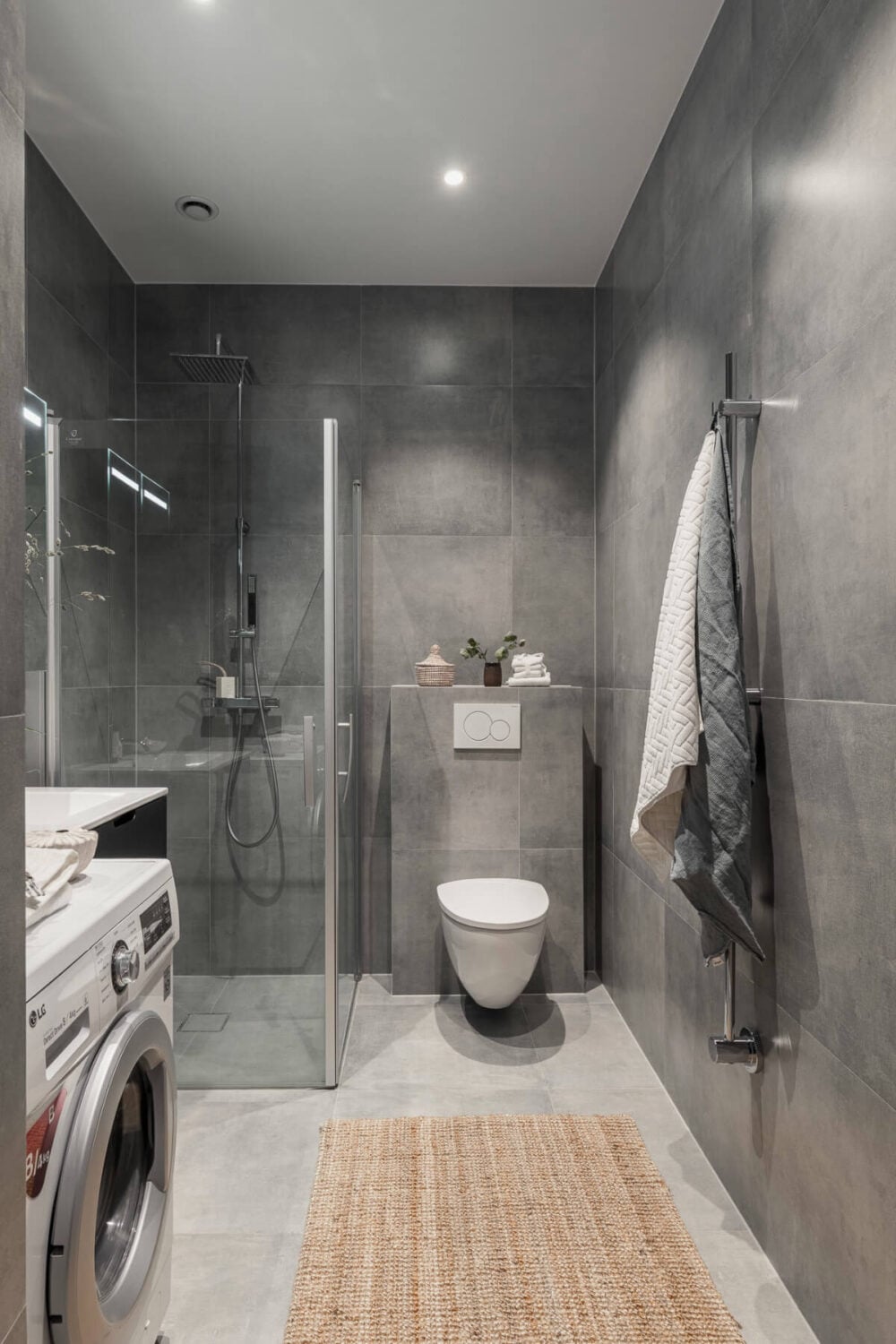 A Stylish Swedish Studio Apartment with a Blue Kitchen 21 stylish gray bathroom A Stylish Swedish Studio Apartment with a Blue Kitchen