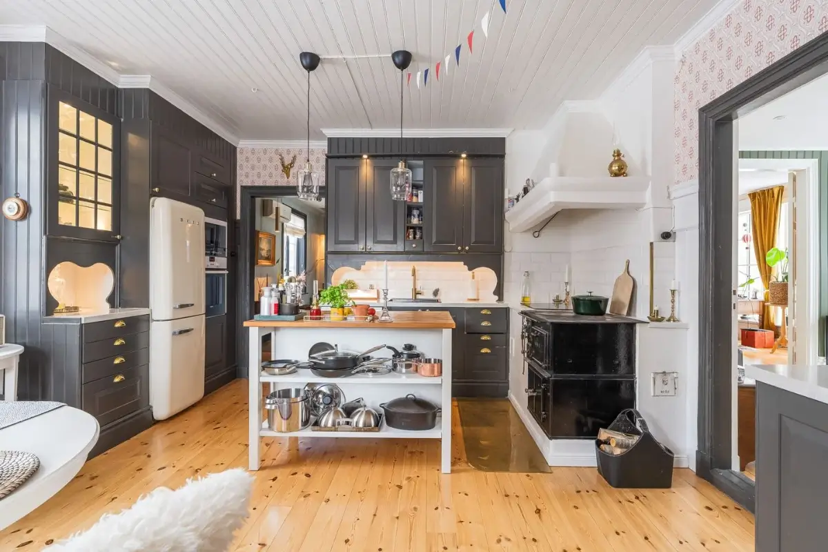 A Cozy Country House in Sweden Filled with Wallpapers 5 swedish country kitchen