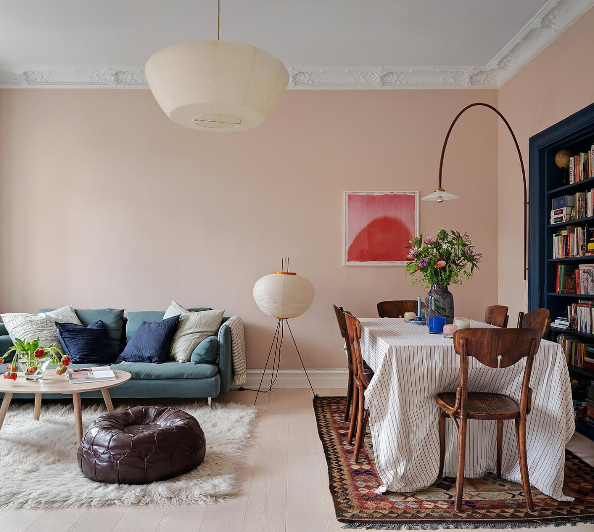 Pink and Blue Tones in a Late 19th-Century Apartment 9 view into living room