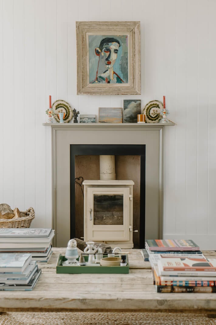 A Bright English Seaside Home Owned by Artists 5 wood burner