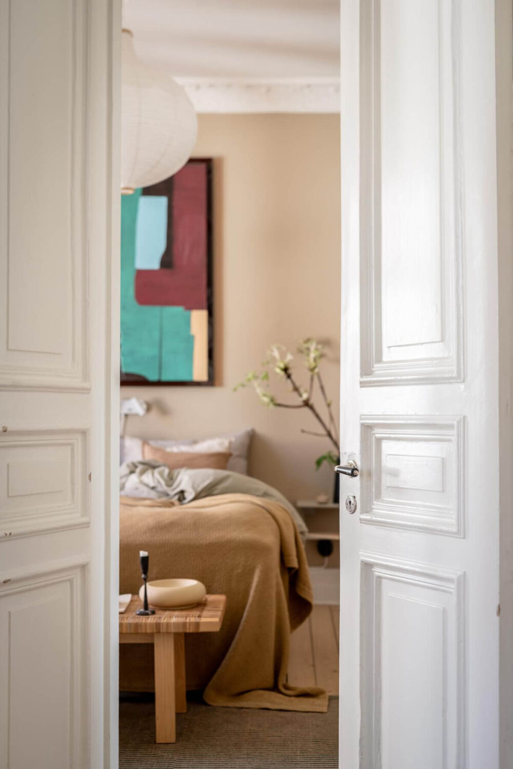A Natural Color Palette, Period Features, & Grand Rooms in a Swedish Home 9 wooden doors bedroom