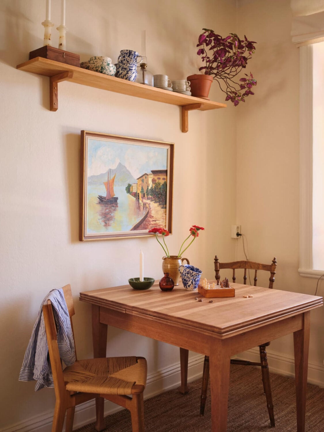 Warm, Natural Light in a Renovated Turn-of-the-Century Apartment 16 wooden kitchen table display shelf