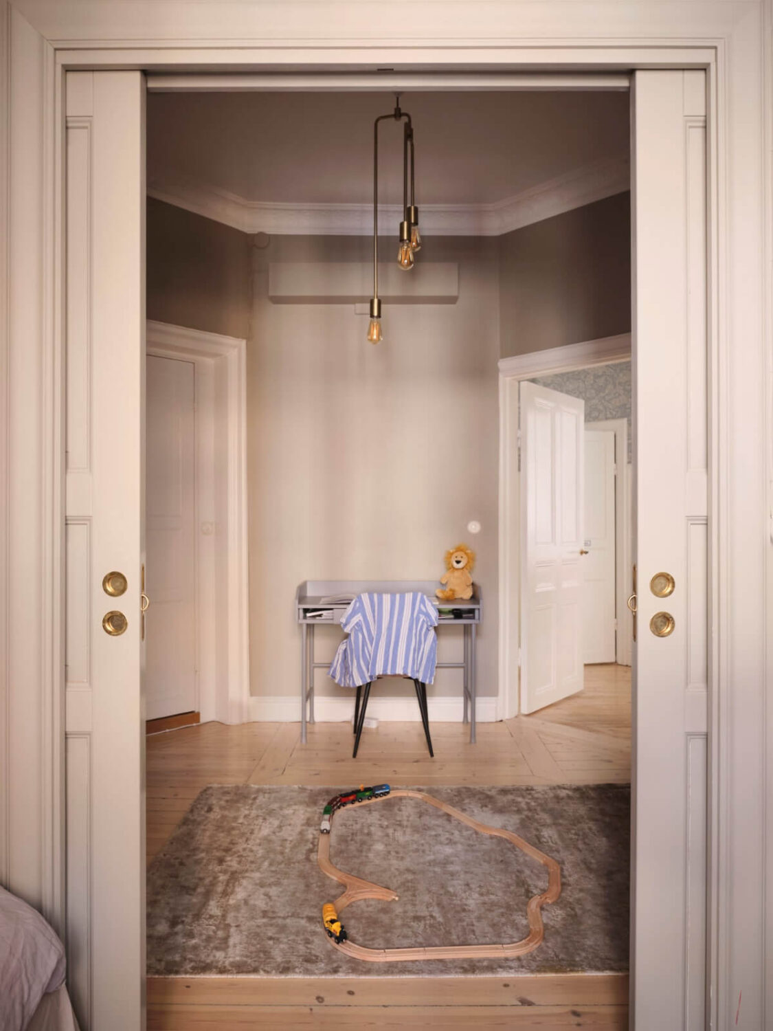 A Spacious Turn-of-the-Century Apartment with Nice Color Accents 28 wooden pocket doors