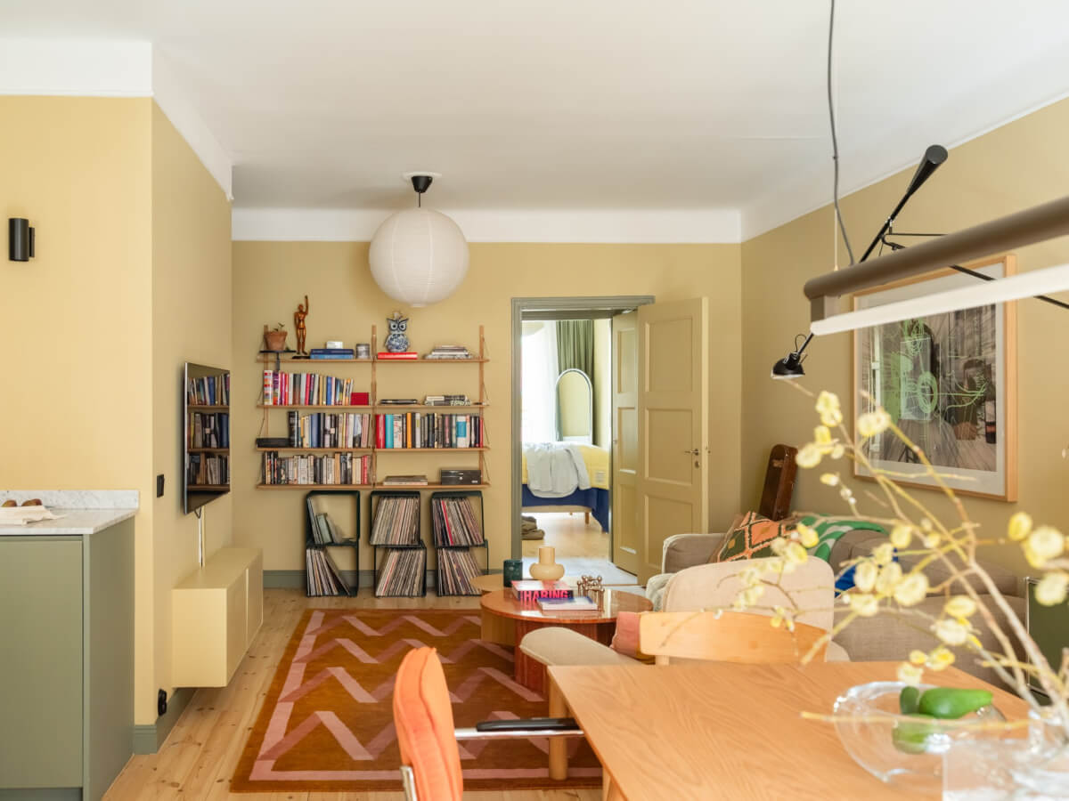 A Yellow and Green Color Palette in a Modern Swedish Apartment 4 yellow modern scandinavian living room
