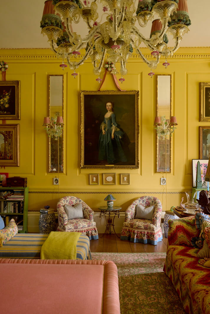 Pattern, Color, and Character in a Historic Country House Apartment 2 antique art yellow walls living room