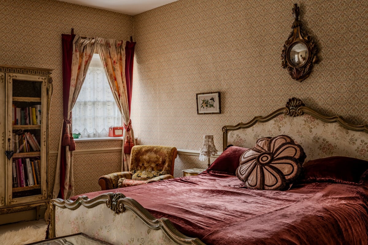 Pearl Lowe and Danny Goffey’s Eclectic Gothic Somerset Home Is For Sale 15 antique floral bed pearl lowe house