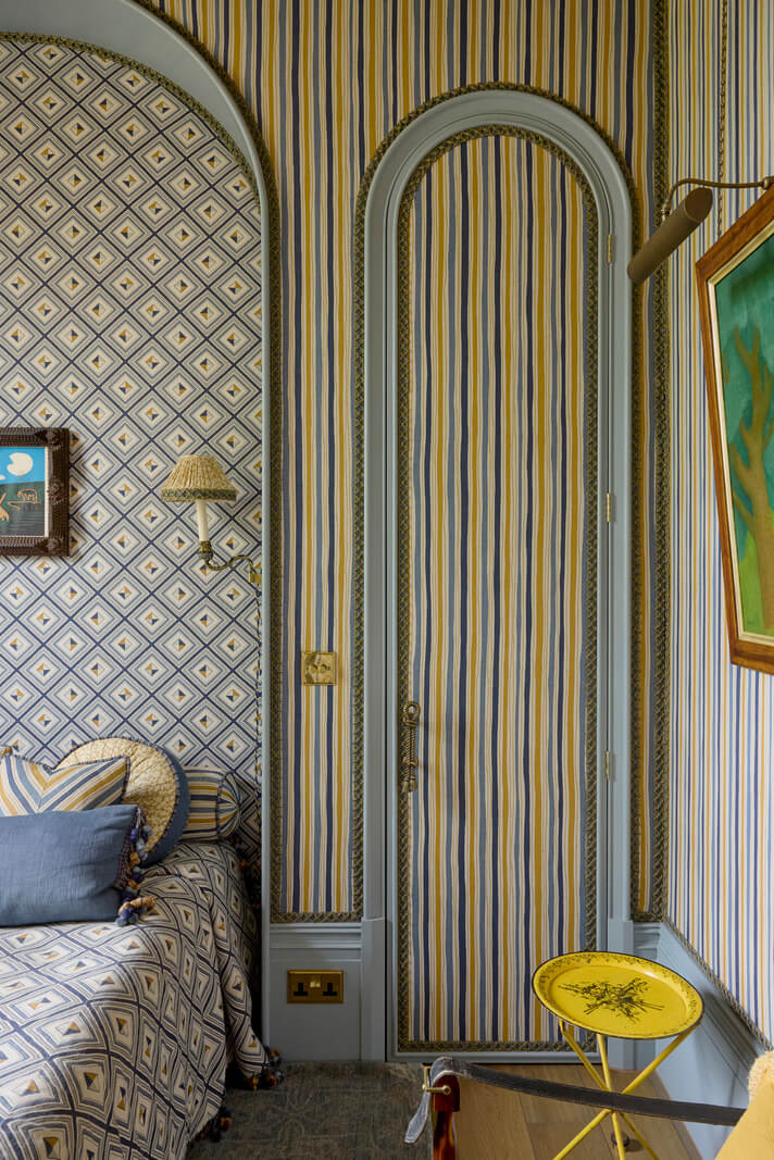 Pattern, Color, and Character in a Historic Country House Apartment 22 arched door built-in closet
