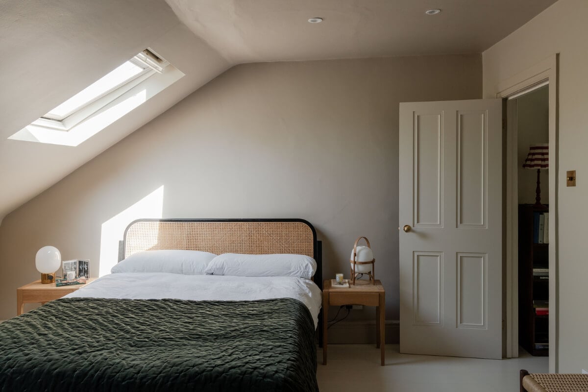 Contemporary and Classic Design in a Two-Bedroom London Duplex 14 attic bedroom muted gray tones