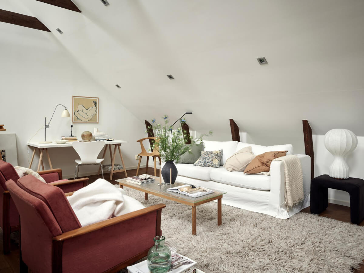 A Harmonious Color Palette in a Swedish Duplex Apartment 24 attic living room
