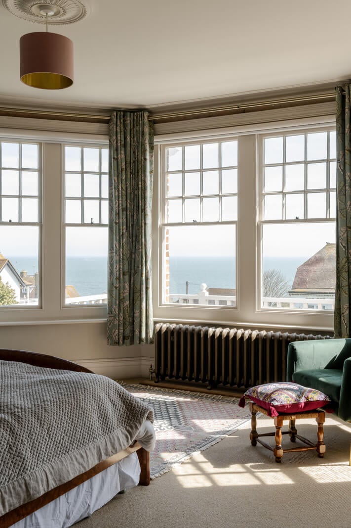 A Grand Edwardian Villa with a Yellow Kitchen and Coastal Views 21 bedroom bay window sea view