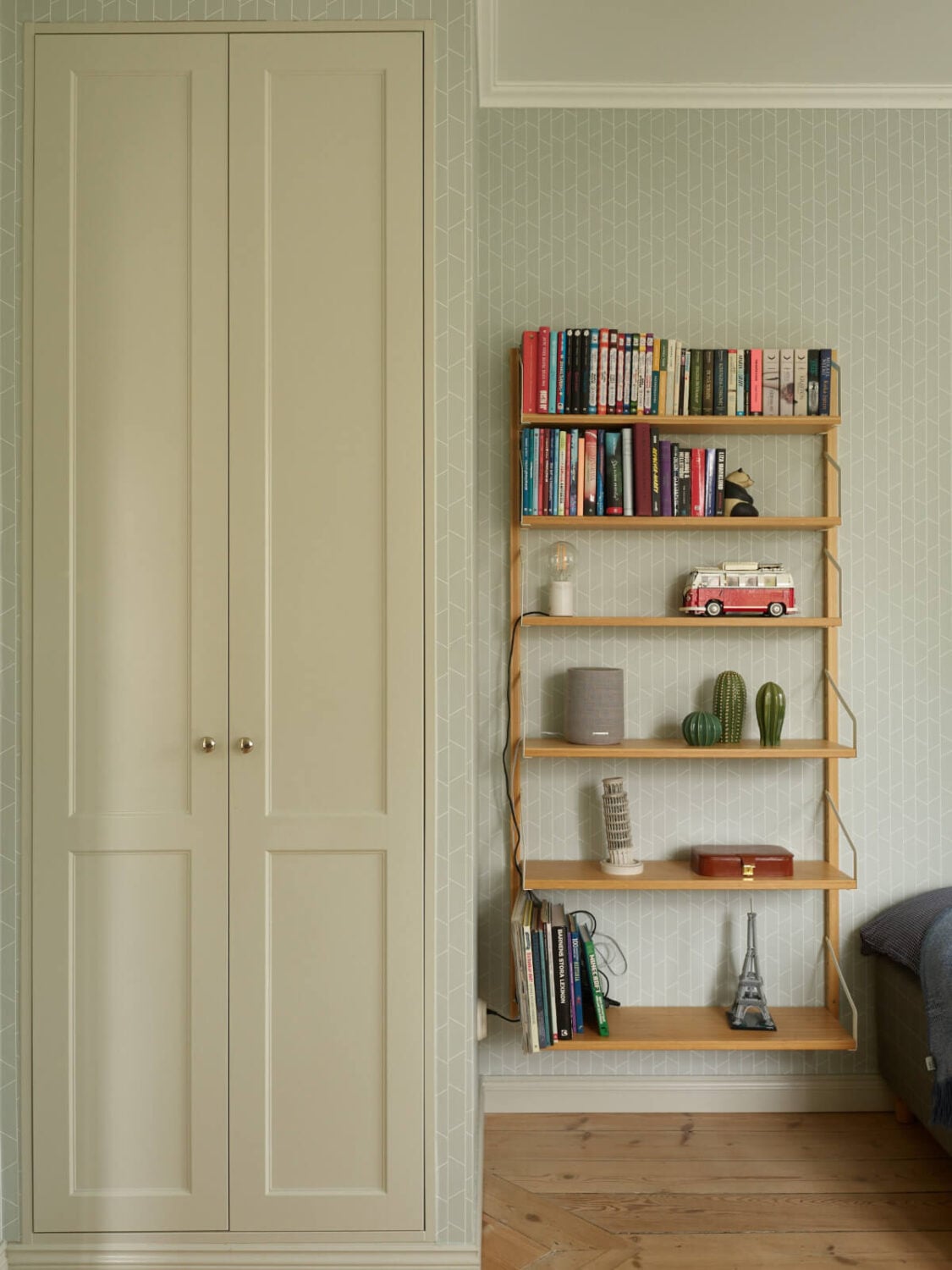 Light-Filled Rooms and Wallpapers in a Swedish Country House 21 bedroom shelves built-in wardrobes