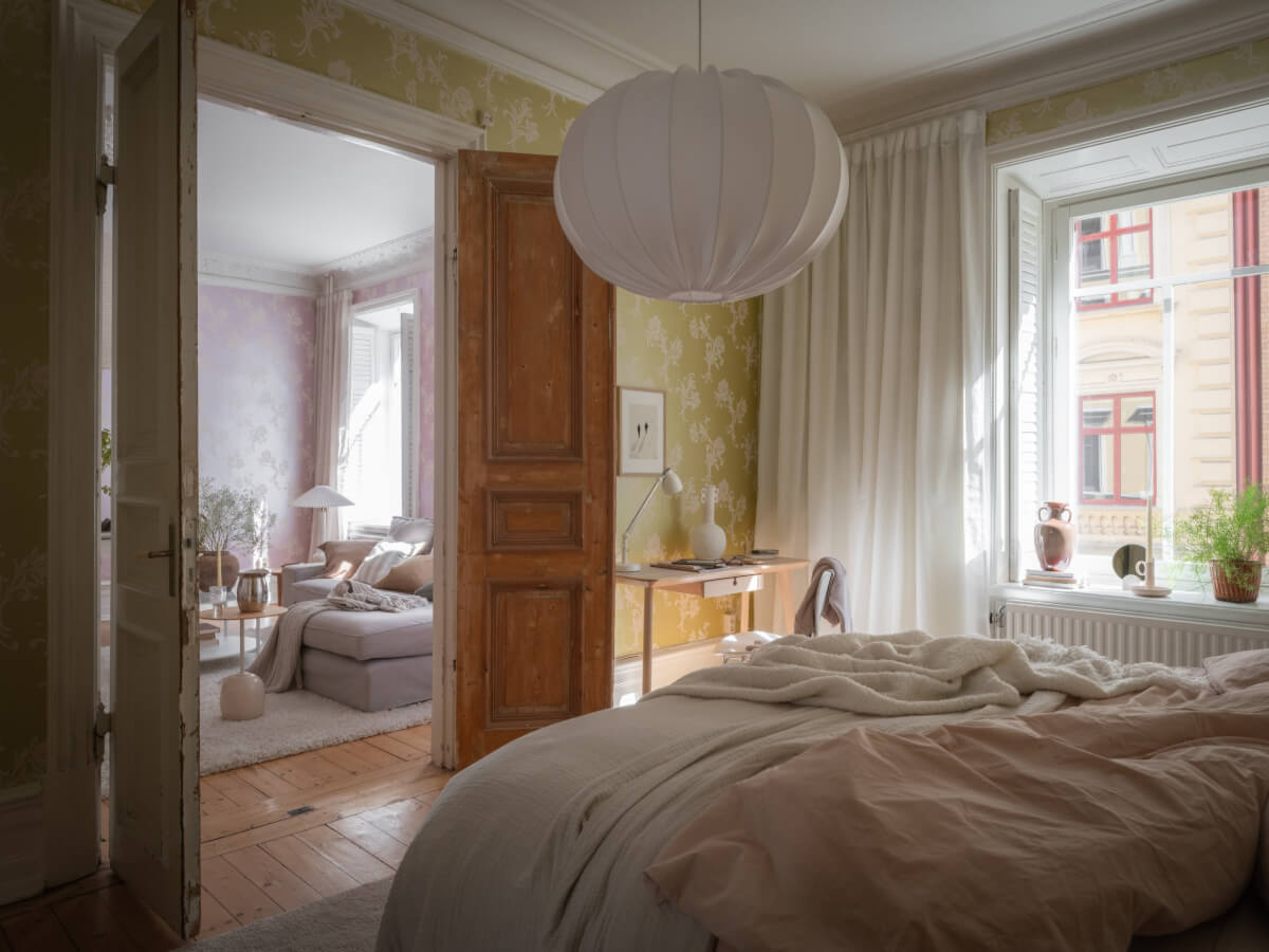 A Historic Apartment with Classic Wallpapers and Contemporary Furniture 8 bedroom with desk wooden dooors