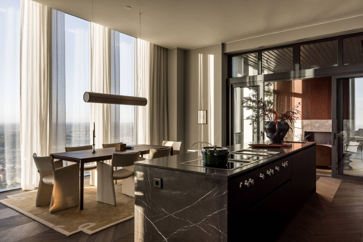 A Luxurious Three-Storey Penthouse in Sweden’s Tallest Residential Tower 8 black marble kitchen island