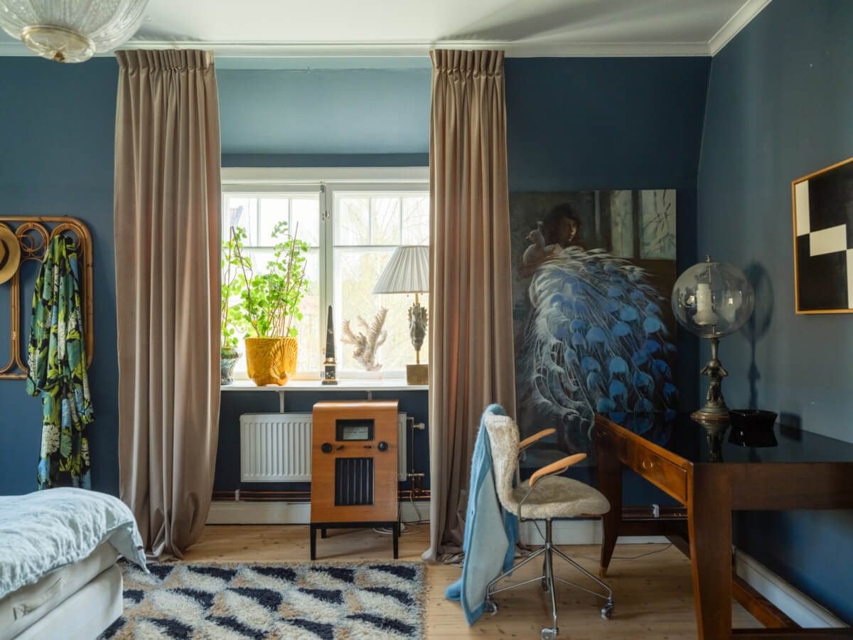 An Early 20th-Century Family Home Decorated with Color and Art 18 blue bedroom antique desk