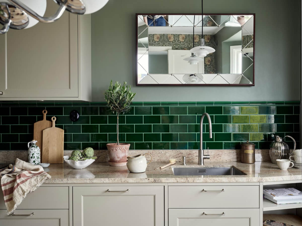 Why Everyone’s Adding Mirrors to Their Kitchens (And You Should Too) 14 classic kitchen green backsplash tiles
