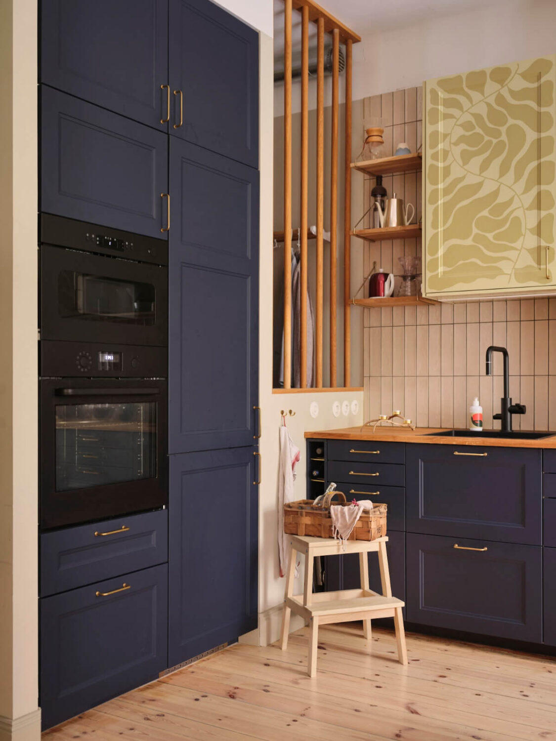 Best of 2025: Kitchens 18 dark blue ikea cabinets beige tiles shelves nordroom
