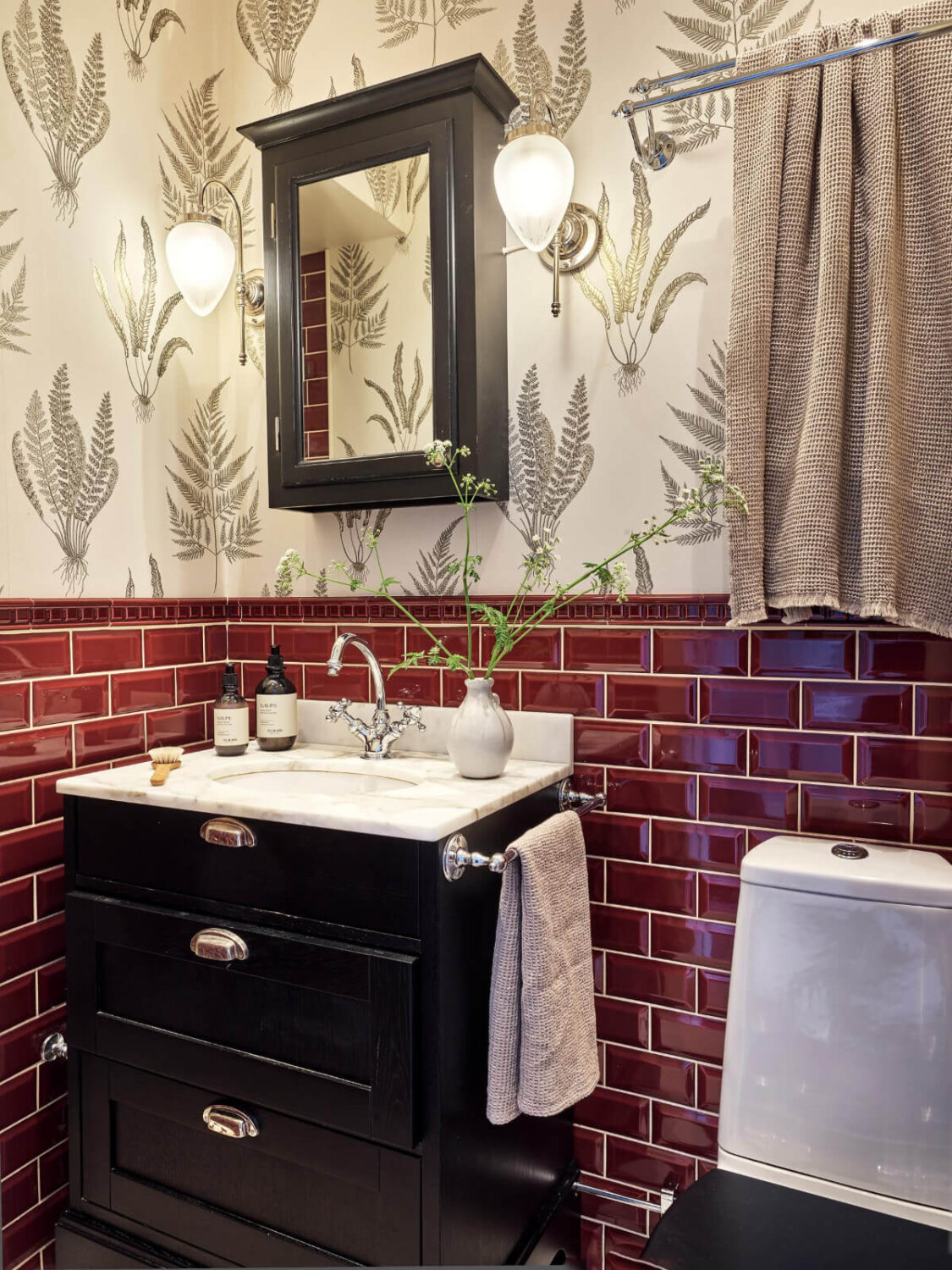 An Apartment with Original Details and a Stunning Period-Style Bathroom 25 deep red tiles period style bathroom
