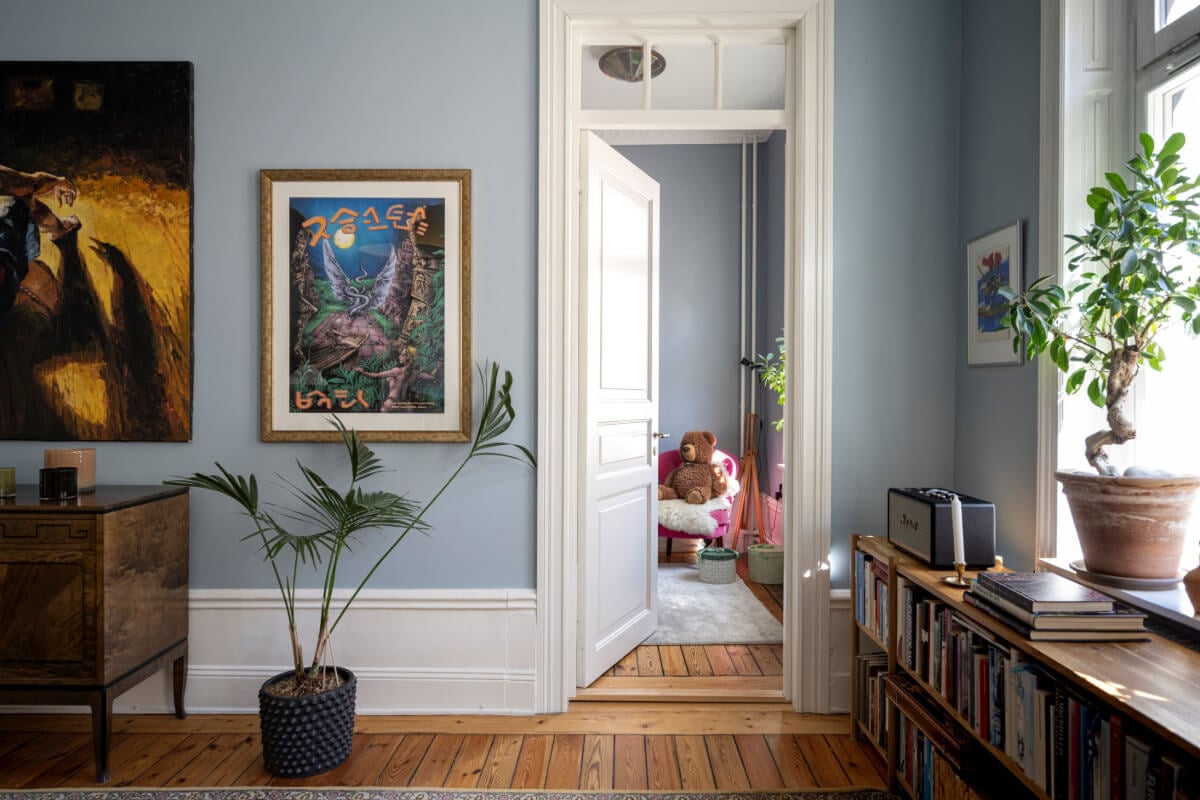 Wallpapers and Blue Tones in a Cozy Turn-of-the-Century Home 5 door to bedroom