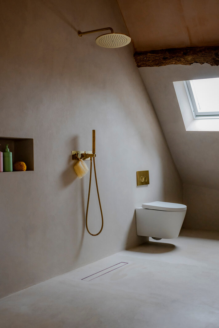 White-Washed Walls and Rustic Elements in a 17th Century Townhouse 25 en-suite bathroom slanted ceiling
