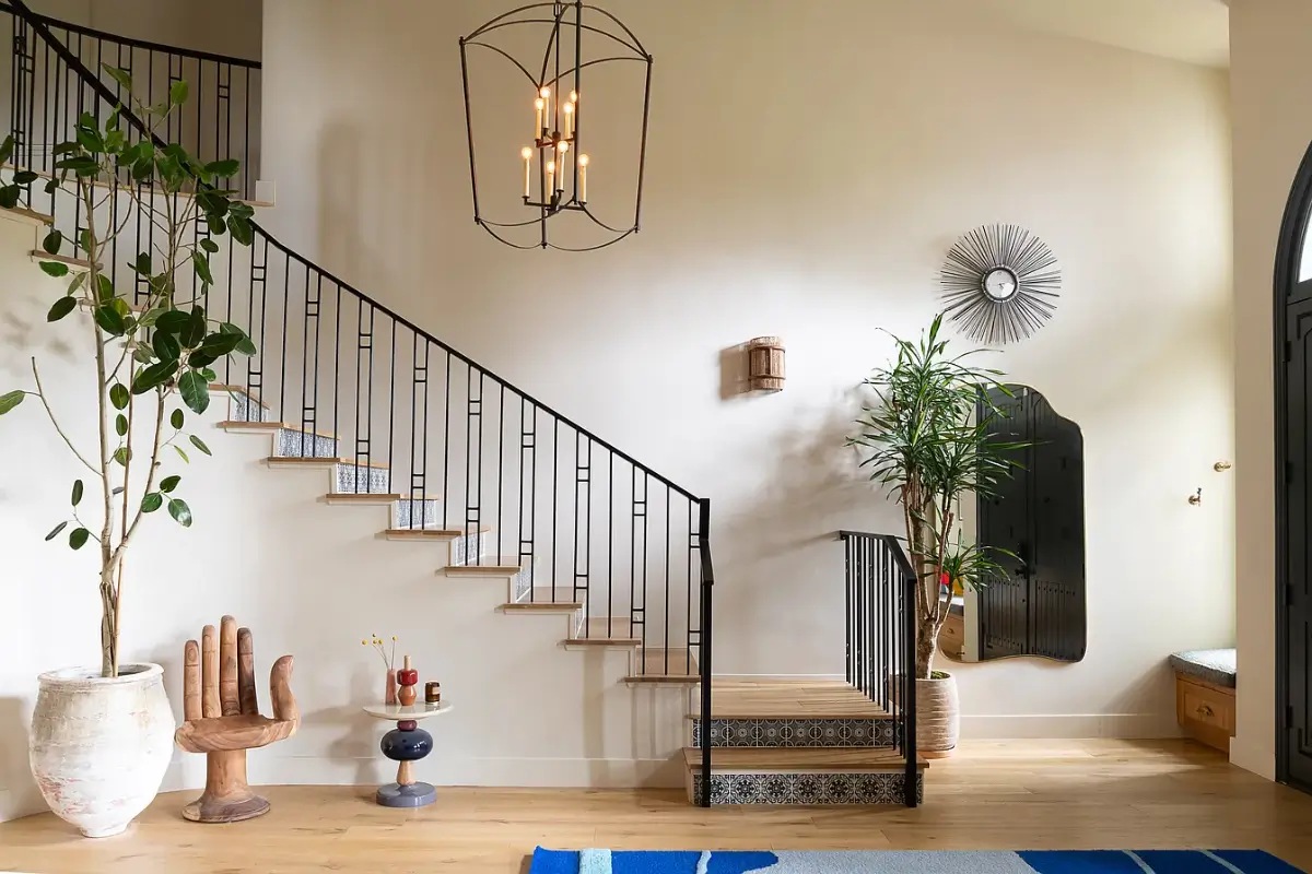 A Creative Sanctuary in Sherman Oaks Designed by Mendy Cheng 16 foyer staircase with tilework