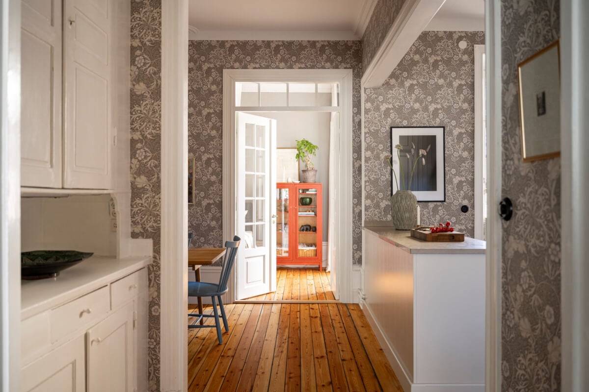 Wallpapers and Blue Tones in a Cozy Turn-of-the-Century Home 14 glass double doors