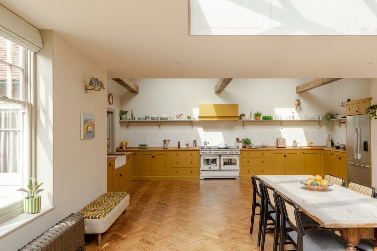 A Grand Edwardian Villa with a Yellow Kitchen and Coastal Views 5 grand kitchen space yellow cabinet doors shelf
