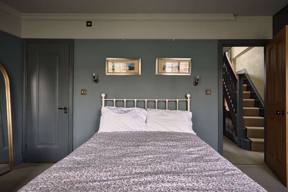 Moody Tones in a Restored and Extended Victorian Home in London 27 gray bedroom