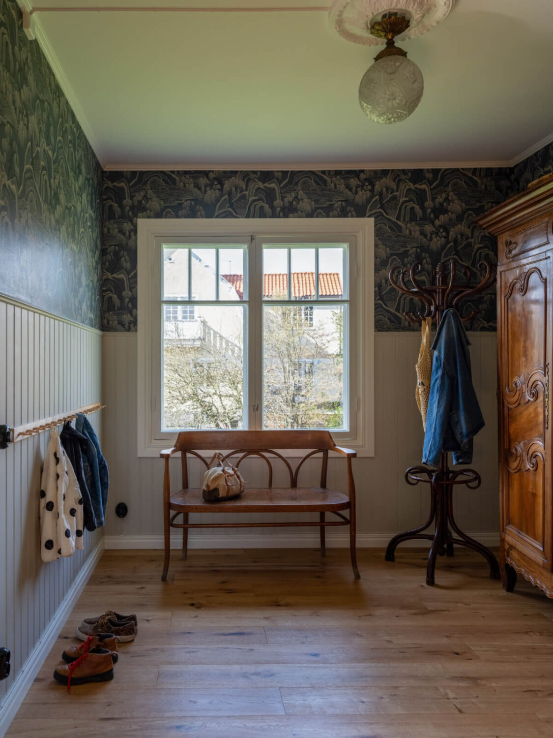 An Early 20th-Century Family Home Decorated with Color and Art 32 hall paneled walls wallpaper