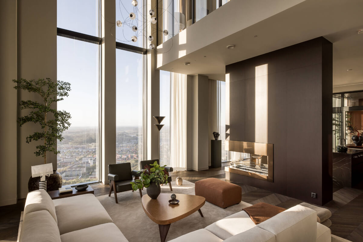 A Luxurious Three-Storey Penthouse in Sweden’s Tallest Residential Tower 3 high ceilings penthouse living room
