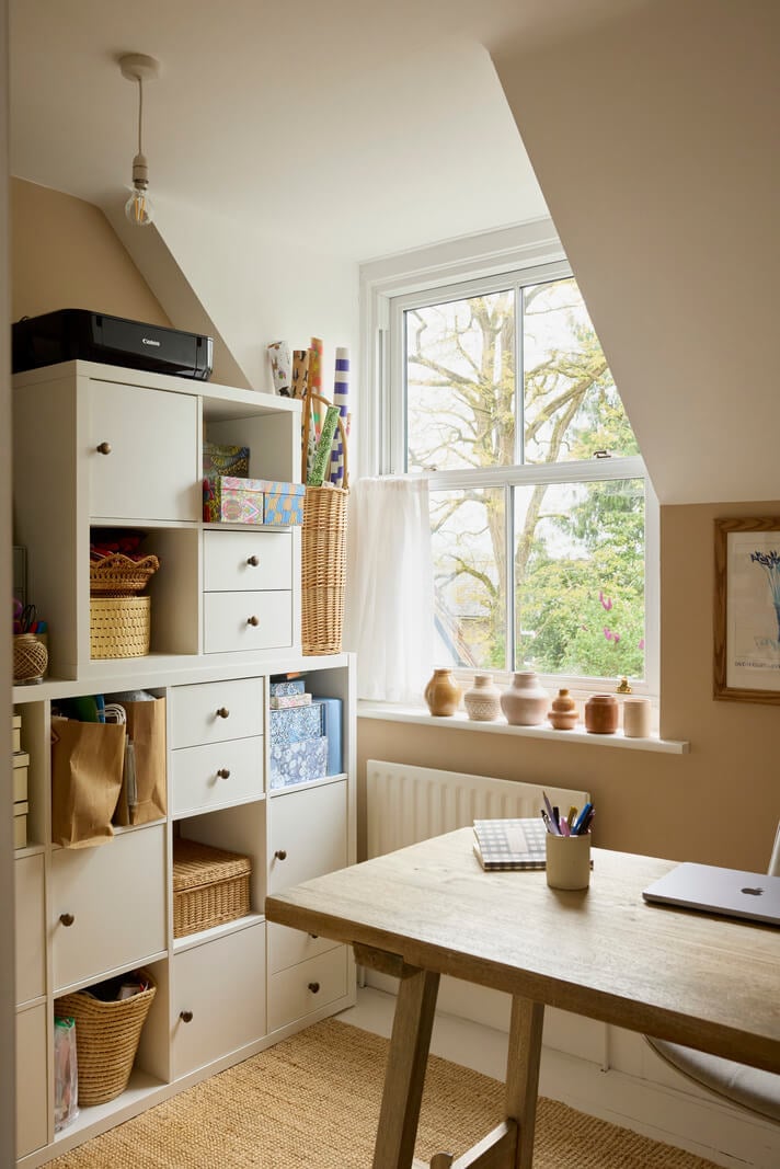 Natural Colors and Materials in a Beautiful Arts and Crafts House 26 home office ikea kallax cabinets