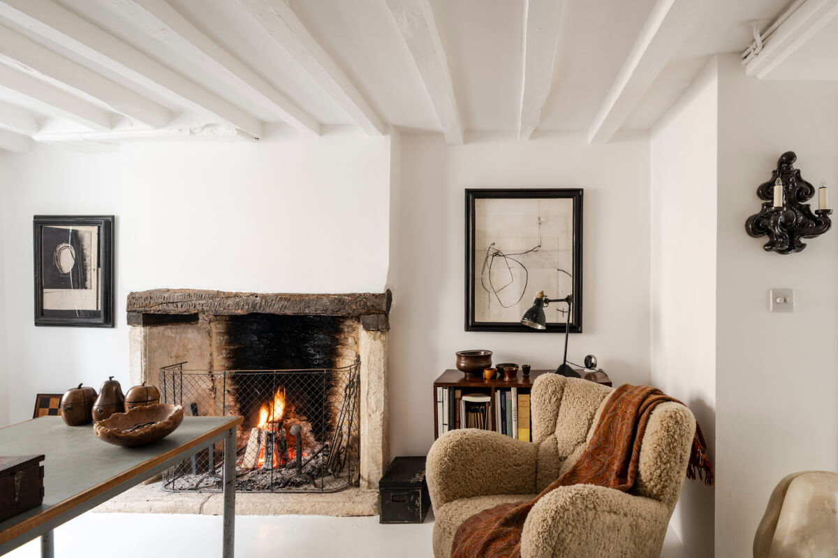 White-Washed Walls and Rustic Elements in a 17th Century Townhouse 3 home office with fireplace