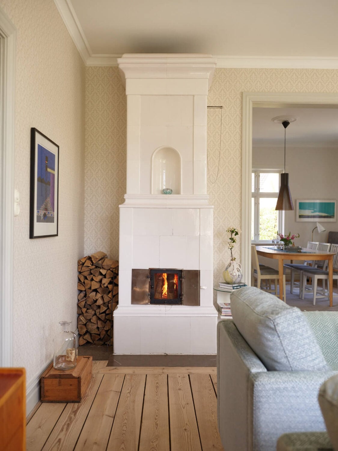 Light-Filled Rooms and Wallpapers in a Swedish Country House 3 kakelugn swedish fireplace