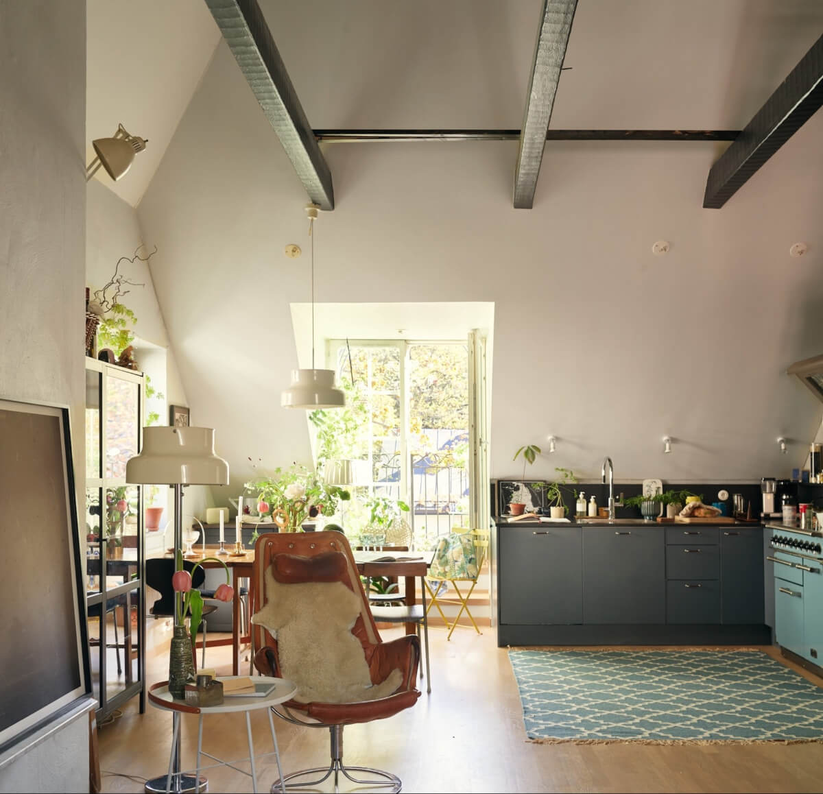 A Stunning Top-Floor Apartment with High Ceilings in a Former Church 1 kitchen high ceilings wooden beams