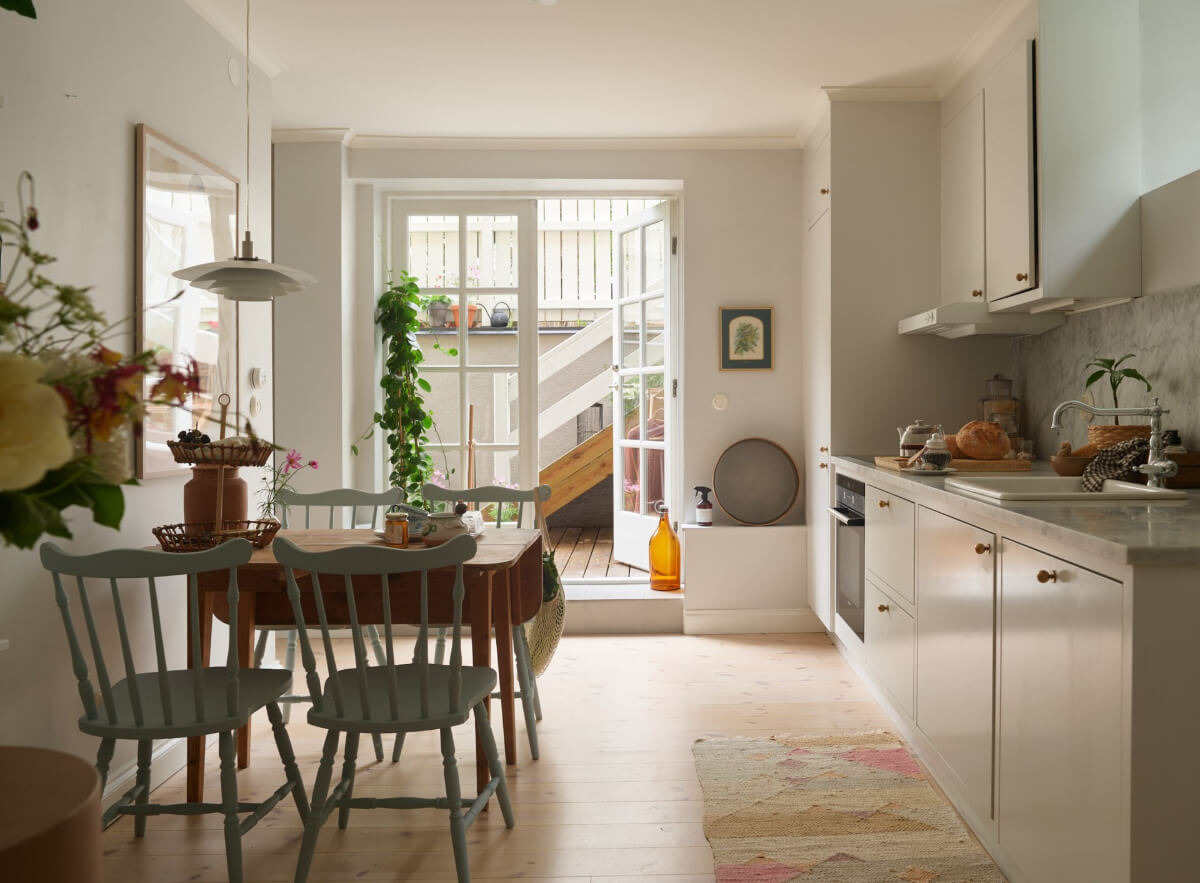 kitchen with glass doors to terrace
